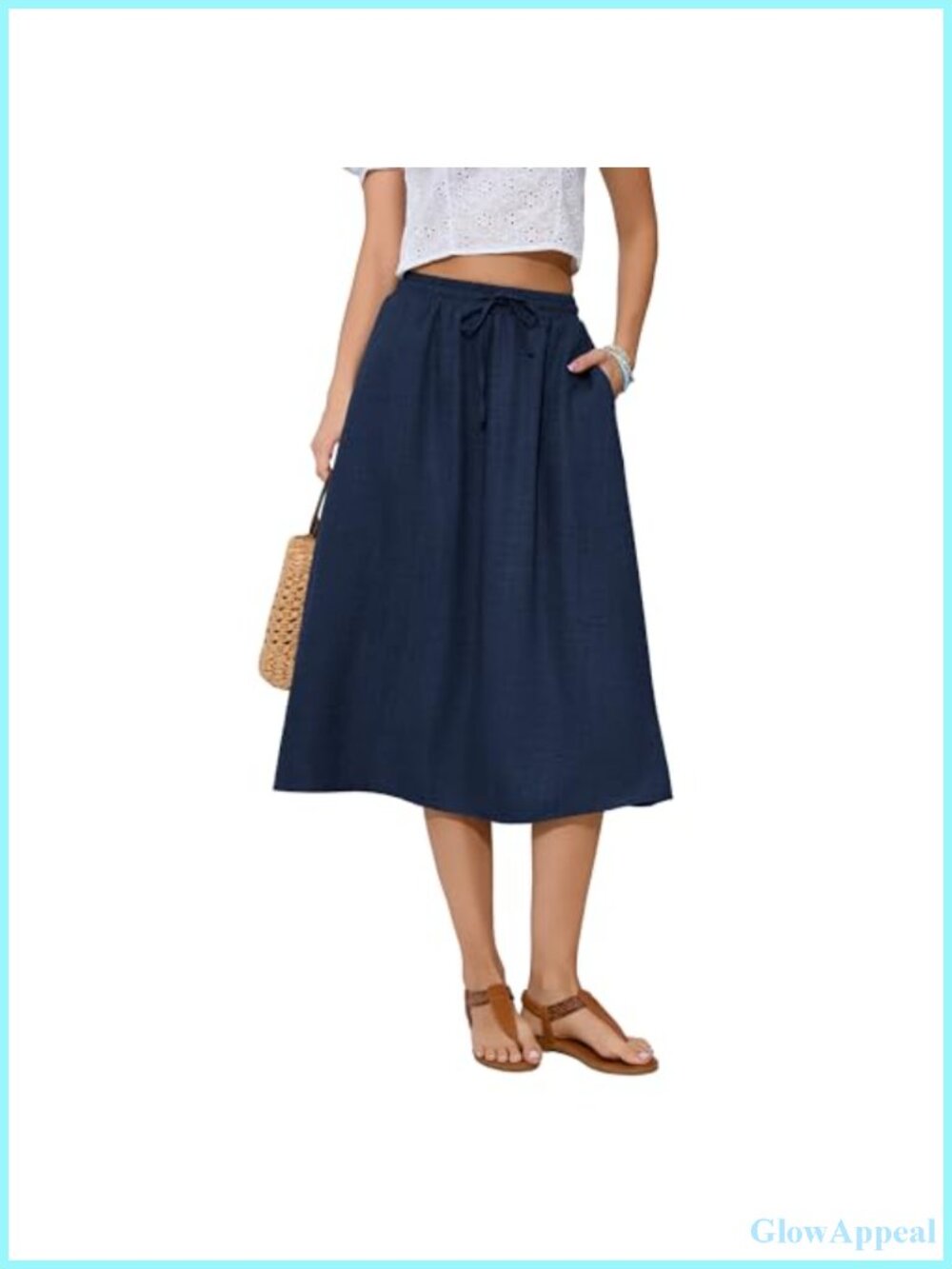 Women's Boho High Waist Pleated Flowy Midi A-Line Skirt with Pockets